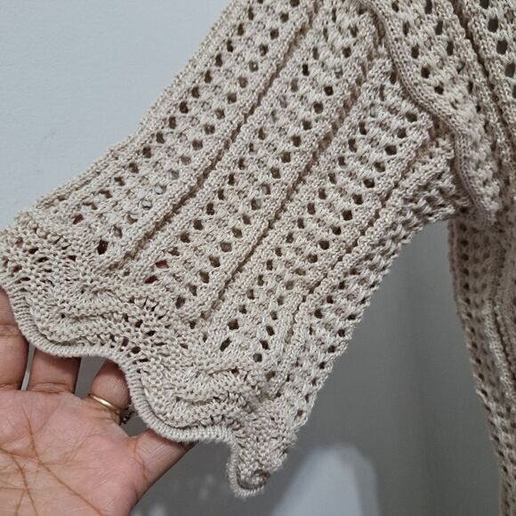 Solitaire 2 Piece Set Crochet Boho Knit Top/Pants Cover Up Large Oatmeal NWT - Picture 17 of 17